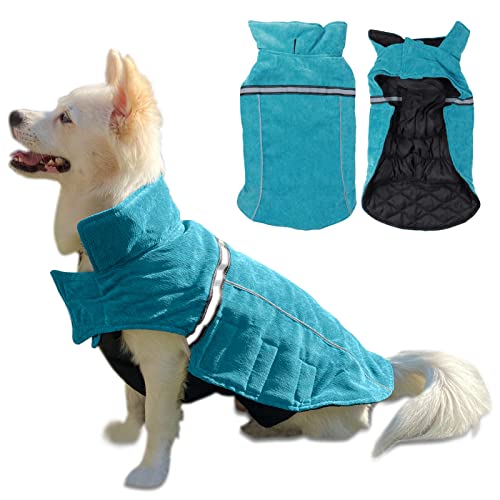 Hundemäntel, reflektierend, für kaltes Wetter, winddichter Pullover, wendbar, warme Baumwolljacke, Pullover, Hundemäntel für kleine, mittelgroße Hunde (blau, mittelgroß) von Jasmeas