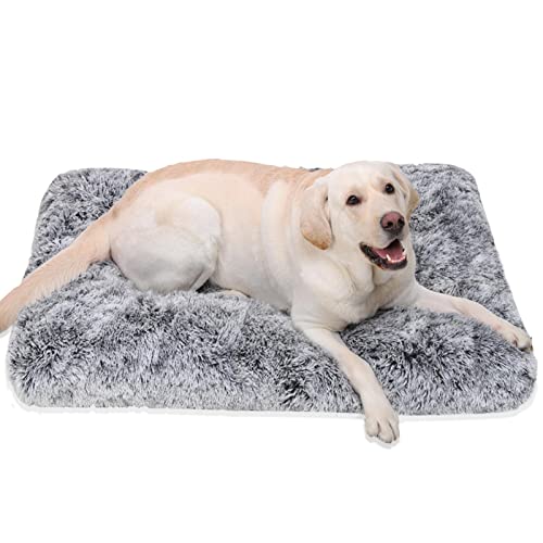 Jaspuriea Hundebett groß, waschbare Hundeboxen-Matratze, beruhigend, flauschig, Anti-Angst-Hundebetten, luxuriöse Plüsch-Hundematte mit rutschfester Unterseite, 90 x 60 x 7 cm von Jaspuriea