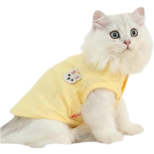 Niedliche Katzenbekleidung, atmungsaktiv, entzückendes Kätzchen-T-Shirt, ohne Ärmel, für alle Jahreszeiten, Katzenkleidung für Katzen, nur weibliche Katzenkleidung für Kätzchen, Größe M, Gelb von Jatmira