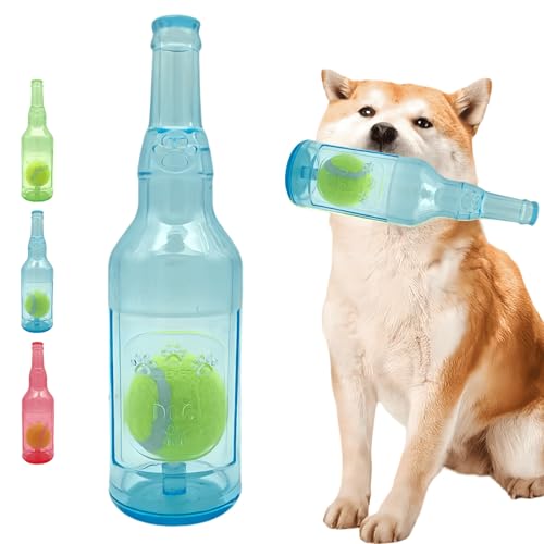 Jatmira Tennisball in Flasche Hundespielzeug [2025 Neues Upgrade] Verstärkte und Verdickte Gummiflasche Hund Kauspielzeug mit Ball Quietschendes Apportierspielzeug Robust (Blau, Groß) von Jatmira