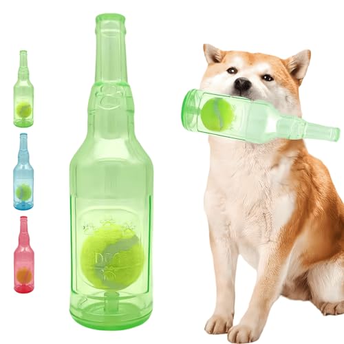 Jatmira Tennisball in Flasche Hundespielzeug [2025 Neues Upgrade] Verstärkte und Verdickte Gummiflasche Hund Kauspielzeug mit Ball Quietschendes Apportierspielzeug Robust (Grün, Groß) von Jatmira