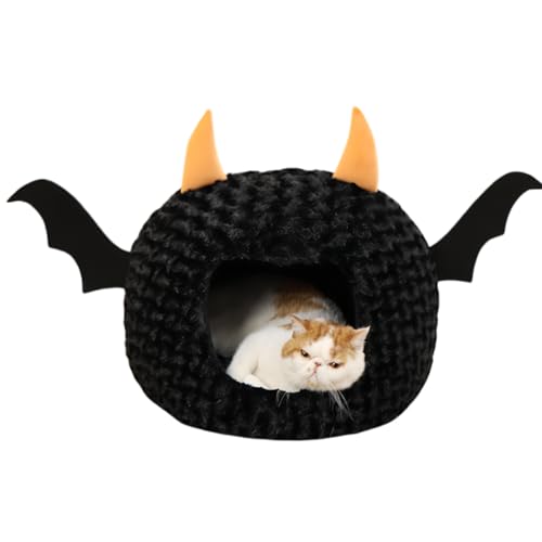 Lustiges Katzenbett Halloween Große Katzenhöhle Nest Warm Niedlich Kätzchen Bett Matratze Cartoon Ultra Soft Plüsch Abnehmbares Kissen von Jatmira