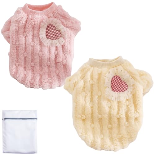 Niedlicher Katzenpullover, warmer Baumwollplüsch, Hundebekleidung und Zubehör, rosa Kätzchen, Rollkragenpullover für Hauskatzen und kleine Hunde, mit Wäschesack für Haustiere, Größe M (3 - 4 kg)) von Jatmira