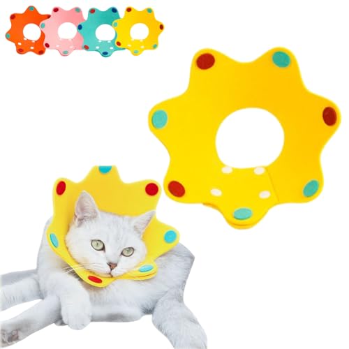 Niedliches Katzenhalsband, weich, verstellbar, Kegel, leicht, Anti-Lecken, einfach zu tragen, für Kätzchen-Welpen, M (2,5–4,5 kg), Gelb von Jatmira