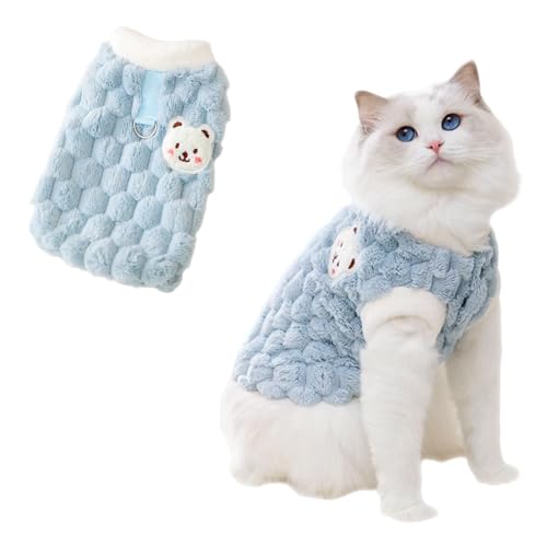 Süßes Katzen-Sweatshirt, flauschig, warm, Haustierbekleidung, Cartoon-Kätzchen, Wintermantel, Pullover, weiche, hautfreundliche Strickwaren, Größe L, Blau von Jatmira