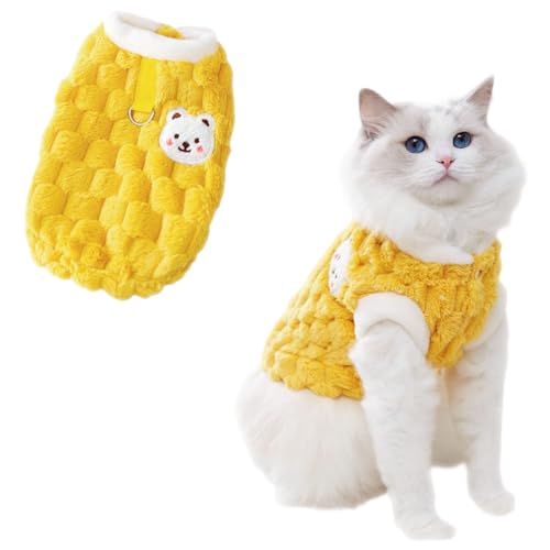 Süßes Katzen-Sweatshirt, flauschig, warm, Haustierbekleidung, Cartoon-Kätzchen, Wintermantel, Pullover, weiche, hautfreundliche Strickwaren, Größe L, Gelb von Jatmira