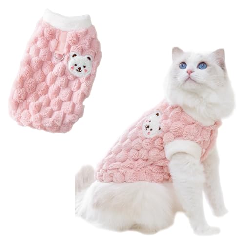 Süßes Katzen-Sweatshirt, flauschig, warm, Haustierbekleidung, Cartoon-Kätzchen, Wintermantel, Pullover, weiche, hautfreundliche Strickwaren, Größe L, Rosa von Jatmira