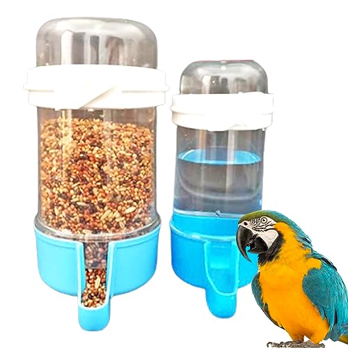 2 Stück Feeder/Drinker, Wasserspender Für Vögel Automatischer Trinkflaschen,Kunststoff-Wassertränke,Für Käfig wellensittich futterspender,Vögel Feeder Drinker vogelkäfig zubehör (490ml+240ml (Blau) von Jauhmui