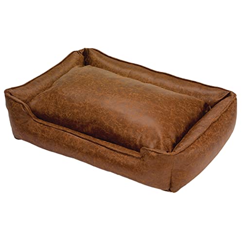 Jax & Bones Hundebett Lounge – maschinenwaschbares Bett für Hunde – extra robuste gepolsterte Seiten – Vintage-Kunstleder-Hundematte | Größe M 81,3 x 68,9 cm von Jax & Bones