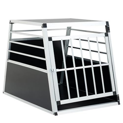 Jaxilyn Alu Hunde Autotransportbox – hundebox Auto rückbank Hunde transportboxen – Gittertür verschließbar - Aluminium Kofferraumbox Reisebox für Hunde Katzen 65x91x69 cm von Jaxilyn