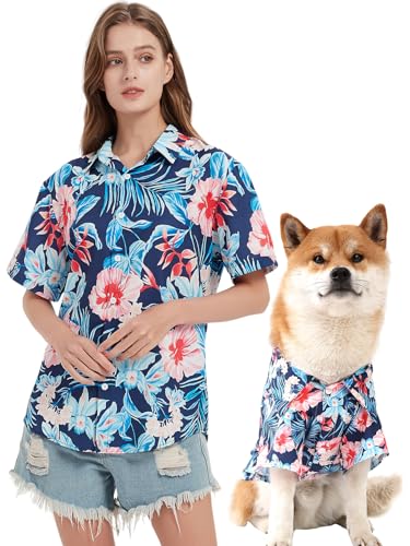 Jaynuier Hunde-Shirt, Hawaii, Hawaii-Hunde-T-Shirt, Blumenmuster, atmungsaktiv, coole Kleidung, Besitzer und Haustier-Shirts sind separat erhältlich von Jaynuier