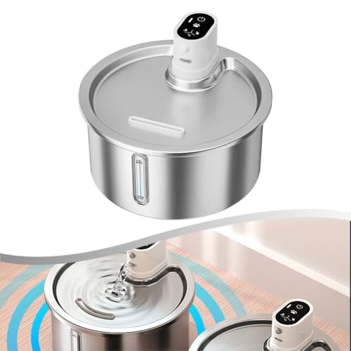 3L Haustier Wasserbrunnen, Kabelloser Edelstahl Katze Trinknapf Smart Sensor Wasserhahn Design Einfache Wartung 40-Tage-Batterie Mehrschichtiges Filtrationssystem von Jayruit