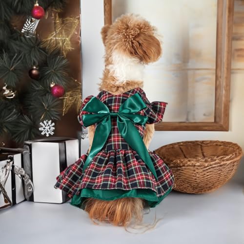 Weihnachtskleid für Hunde, kariert, Pullover-Outfit für kleine Hunde und Mädchen, weich, atmungsaktiv, gestricktes Polyester, Prinzessinnen-Stil, Urlaubskostüm (Blau, L) von Jayruit