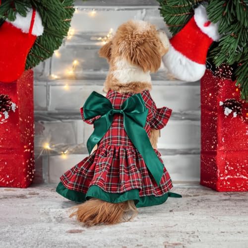 Weihnachtskleid für Hunde, kariert, Pullover-Outfit für kleine Hunde und Mädchen, weich, atmungsaktiv, gestricktes Polyester, Prinzessinnen-Stil, Urlaubskostüm (Rot, L) von Jayruit