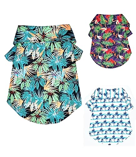 JcDuDoi 3-teiliges Hunde-Sommerkleidung, Hawaii, atmungsaktiv, kühles Hunde-Shirt für kleine Hunde, Jungen, Strand-Shirt, Haustierbekleidung, Hund und Katze, T-Shirts für Freizeit, Urlaub, von JcDuDoi