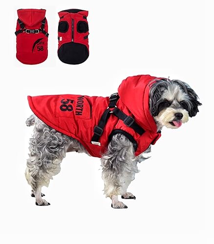 JcDuDoi Hundemantel für den Winter, reflektierend, für kaltes Wetter, Hundejacke mit Kapuze, verstellbare Schnalle, warmer Schneeanzug, integriertes Geschirr, wasserdicht, winddicht, für mittelgroße von JcDuDoi