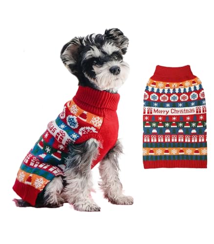 JcDuDoi Merry Christmas for Small Medium Dog Pullover Sweater Warm Clothes for Mops Cold Weather Cable Knitwear New Year Pet Costume Sweaters Boy and Girl Outfit.(Large, Red) von JcDuDoi