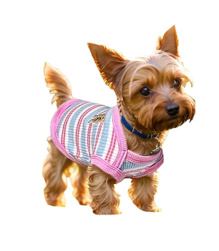 JcDuDoi T-Shirt für kleine Hunde, leicht, dehnbar, gestreift, atmungsaktiv, weich, ärmellos, Hundekostüm für Mädchen, Jungen, Welpen, Chihuahua, Yorkie, Haustierpullover, Outfit, Katzenweste, Rosa, von JcDuDoi