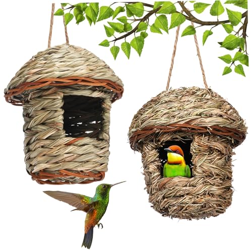 Hummingbird House 2pcs Hängende Kolibri-Nest natürlicher Stroh geflochten von Jcasbdn