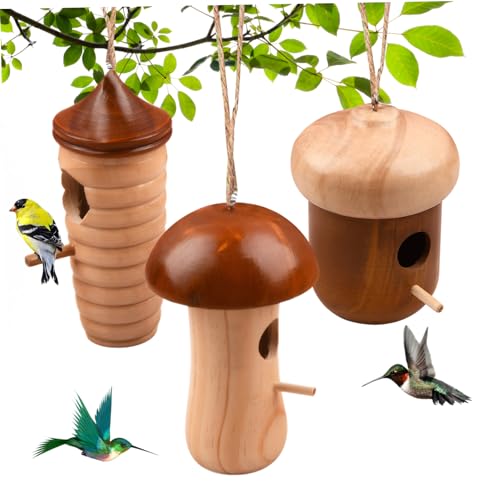 Hummingbird House 3PCS Holz Hummingbird -Häuser für draußen zum Nestieren von Hängenden Vogelhaus mit Seilgartengeschenken von Jcasbdn