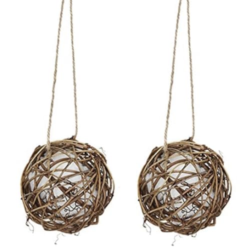 Kolibri-Nest, 2 Stück, 9,9 cm, Kolibri-Nistball mit Seil zum Aufhängen und Haken, Rattan, Kolibri-Nistmaterial, gefüllt von Jcasbdn