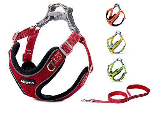 JdotMIN Harness for Dogs and Cats, No-Pull Dog Cat Harnesses Small Medium, Adjustable Reflective, Step in Pet Harness, Easy Walk Soft Breathable Padded Dog Harness Leash Set (M, Red) von JdotMIN