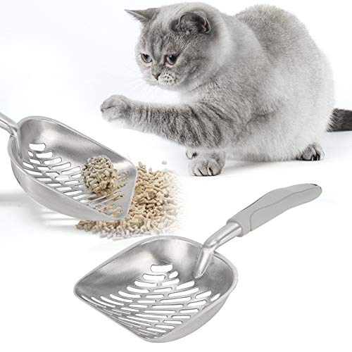 Jeanoko Solid Pet Spatel Katzenstreu Scoop Sifter Deep Shovel Edelstahl Sandschaufel Reinigungswerkzeug zum Filtern von gestreiftem Katzenstreu Katzenstreuschaufel Haustierspatel(grau) von Jeanoko