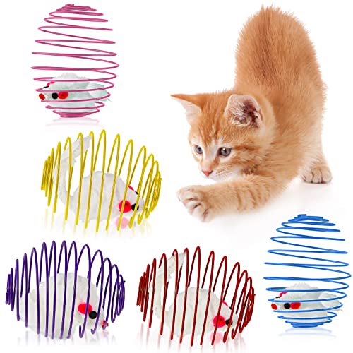 5 Stück Katzenfederbälle, dehnbar, Katzenfederspielzeug, interaktives Katzenspielzeug, rollende Katzenbälle, bunte, verspielte Spulen, Frühlingsspielzeug, Innenspiel, zufällige Farbe von Jecery