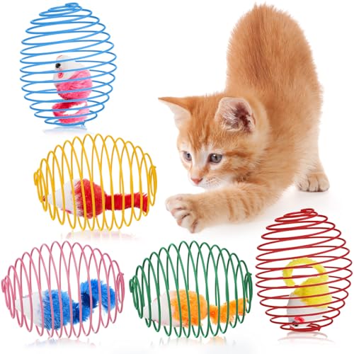 Jecery Katzen-Federbälle, dehnbare Federn, Spielzeug, interaktive Rollbälle, bunt, verspielte Spulen, Federbewegung, Spielzeug, Käfig-Ratten für Kätzchen, Katzen, Haustierbedarf, drinnen (hell) von Jecery