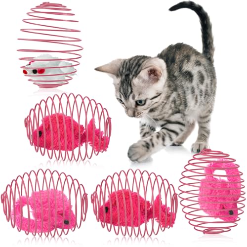 Jecery Katzenfederbälle, dehnbar, interaktives Katzenspielzeug, rollende Katzenbälle, bunt, verspielte Spulen, Federbewegung, Ratten für Kätzchen, Katzen, Haustierbedarf, für den Innenbereich, 5 Stück von Jecery