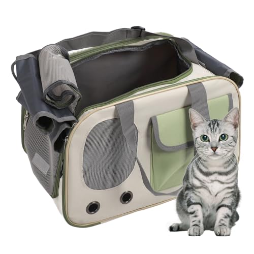 Faltbare Tragetasche für Hunde und Katzen, 450 X 260 X 280 Mm, Verstellbarer Riemen, Haustier-Reisehandtasche mit Oxford-Stoff, Stahldrahtrahmen, Tragbar und Stilvoll, (Green) von Jectse