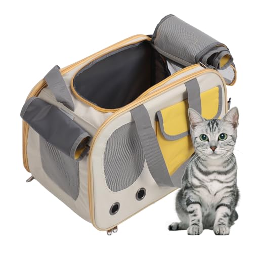 Jectse Faltbare Tragetasche für Hunde und Katzen, 450 X 260 X 280 Mm, Verstellbarer Riemen, Haustier-Reisehandtasche mit Oxford-Stoff, Stahldrahtrahmen, Tragbar und Stilvoll, (Yellow) von Jectse