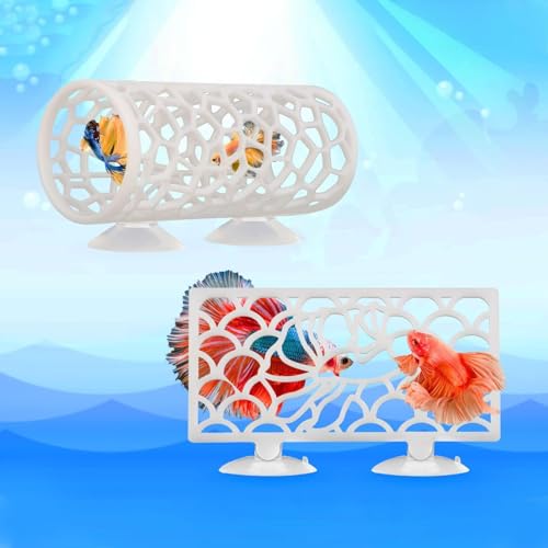 Jectse Fischbetttunnel, Hochwertiger PE-Kunststoff, Kleines Hohles Design, mit Saugnäpfen, für den Einsatz in Aquarien (White) von Jectse