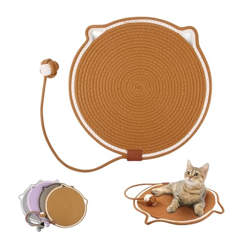 Celery Dual Scratching Pad, Scratching Pads for Indoor Cats, Cat Scratching mat Natural Cotton Rope Cat Scratching Pad, Cat Bed Cat Scratching Pad with Cat Toy (Brown) von Jeeeun