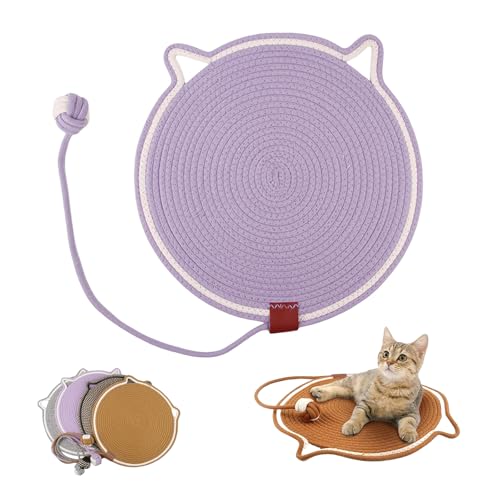 Celery Dual Scratching Pad, Scratching Pads for Indoor Cats, Cat Scratching mat Natural Cotton Rope Cat Scratching Pad, Cat Bed Cat Scratching Pad with Cat Toy (Purple) von Jeeeun