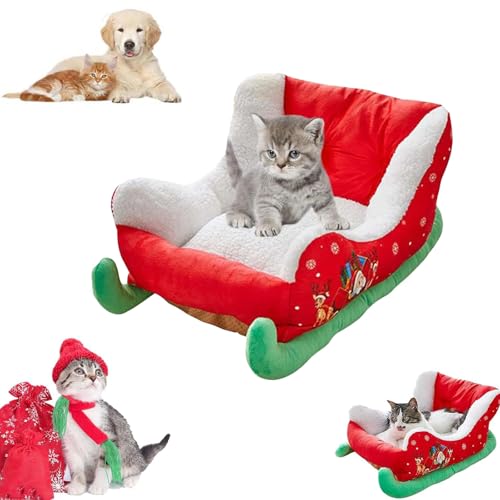 Christmas Dog Bed, Christmas Dog Beds for Small Dogs, Dog Sleigh Bed, Washable Dog Bed for Small Medium Cat & Dog, Indoor & Outdoor Use (1 pcs,Red) von Jeeeun