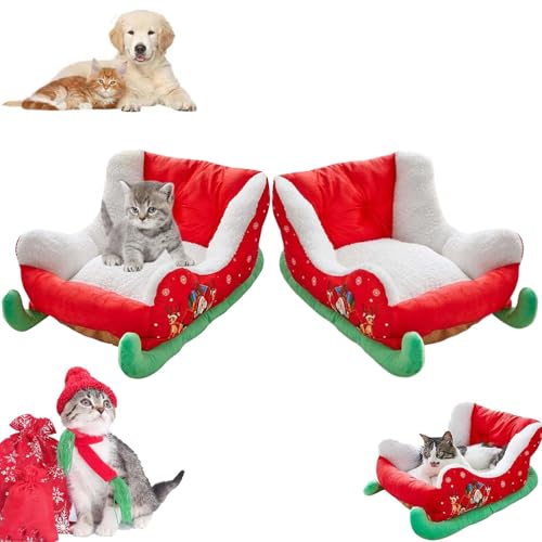 Christmas Dog Bed, Christmas Dog Beds for Small Dogs, Dog Sleigh Bed, Washable Dog Bed for Small Medium Cat & Dog, Indoor & Outdoor Use (2 pcs,Red) von Jeeeun