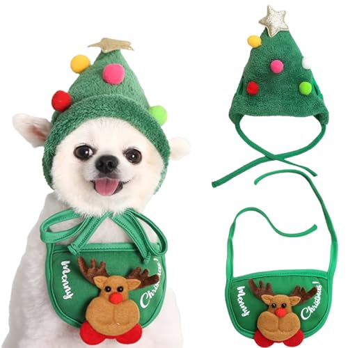 Jeeeun Christmas Tree Hat for Dogs, Adorable Christmas Tree Pom-Pom Hat, Christmas Tree Pom Pom Hat for Dogs, Dog Christmas Tree Hat for Small Dogs Cats Pet Santa Gifts (S,Green) von Jeeeun