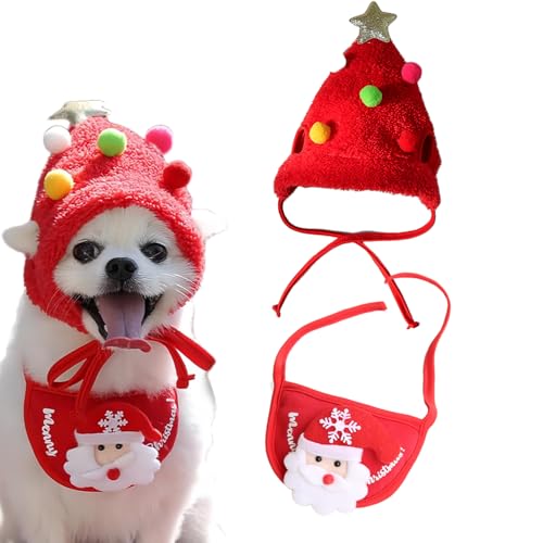 Jeeeun Christmas Tree Hat for Dogs, Adorable Christmas Tree Pom-Pom Hat, Christmas Tree Pom Pom Hat for Dogs, Dog Christmas Tree Hat for Small Dogs Cats Pet Santa Gifts (S,Red) von Jeeeun