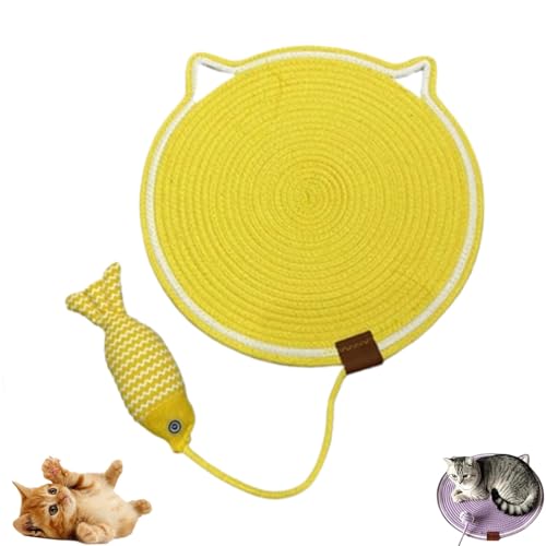 Clawloom Dual Scratching Pad, Celery Pets Dual Scratching Pad, Hand Woven Round Pet Scratcher for Indoor (Yellow Fish) von Jeeeun