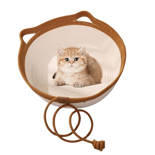 Jeeeun 2025 New Virelapets Woven Rope Cat Basket - Cozy & Durable Cat Bed for Indoor Cats, Handmade Natural Cotton Rope Pet Bed, Perfect for Kittens & Small Pets (Caramel,Large) von Jeeeun