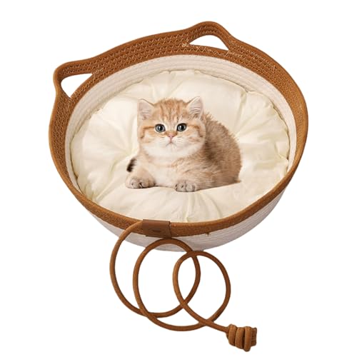 Jeeeun 2025 New Virelapets Woven Rope Cat Basket - Cozy & Durable Cat Bed for Indoor Cats, Handmade Natural Cotton Rope Pet Bed, Perfect for Kittens & Small Pets (Caramel-A,Large) von Jeeeun