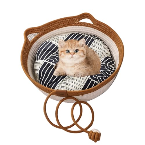 Jeeeun 2025 New Virelapets Woven Rope Cat Basket - Cozy & Durable Cat Bed for Indoor Cats, Handmade Natural Cotton Rope Pet Bed, Perfect for Kittens & Small Pets (Caramel-B,Large) von Jeeeun