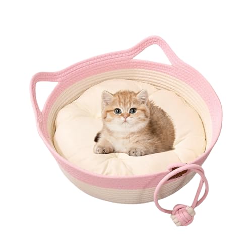 Jeeeun 2025 New Virelapets Woven Rope Cat Basket - Cozy & Durable Cat Bed for Indoor Cats, Handmade Natural Cotton Rope Pet Bed, Perfect for Kittens & Small Pets (Light pink-A,Large) von Jeeeun