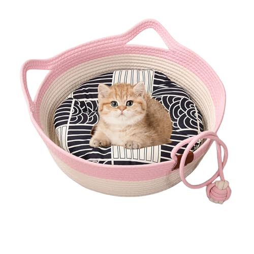 Jeeeun 2025 New Virelapets Woven Rope Cat Basket - Cozy & Durable Cat Bed for Indoor Cats, Handmade Natural Cotton Rope Pet Bed, Perfect for Kittens & Small Pets (Light pink-B,Large) von Jeeeun