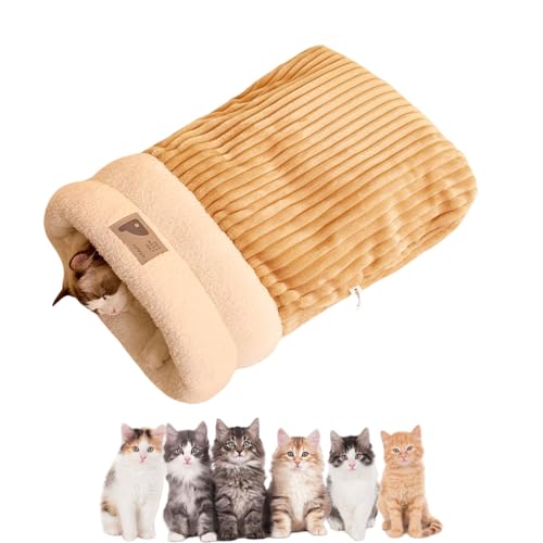 Jeeeun Cat Sleeping Bag, Cat Winter Sleeping Bag, Cat Sleeping Bag for Indoor Cats, Winter Cat Sleeping Bag, 360°Wrap Comfortable Pet Snuggle Sack (Large,Brown) von Jeeeun