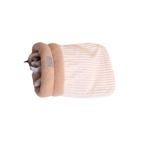 Jeeeun Cat Sleeping Bag for Indoor Cats, Cat Winter Sleeping Bag, Pet Sleeping Bag, Soft Fluffy Plush Washable (Beige) von Jeeeun