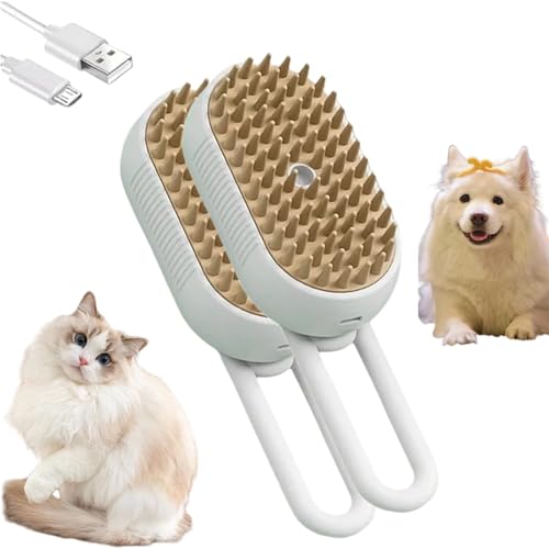 Jeeeun Chevaroo Horse Steam Brush, Steam Brush for Pets, Chevaroo 3-In-1 Self-Cleaning Steam Pet Brush for Shedding, Silicone Bristle Head 360° Rotating Pet Steam Brush (Porcelain White*2) von Jeeeun