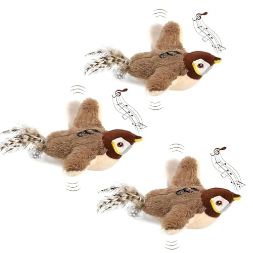 Jeeeun Flapping Bird Cat Toy, Flying Bird Cat Toys for Indoor Cats, Chirping Bird Cat Toy Flapping Wings, Simulated Chirping Bird Cat Toy (3pcs) von Jeeeun