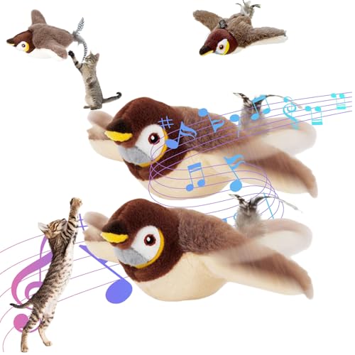 Jeeeun Flying Bird Cat Toy, Flapping Bird Cat Toy, Bird Chase Cat Toy, Cat Toy of Bird That Flaps Wings and Chirps (2pcs) von Jeeeun